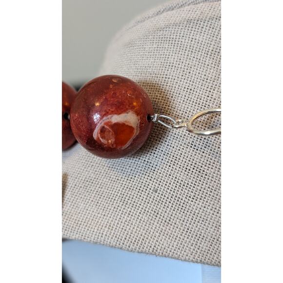 Genuine Coral Marbled Red 20 Bead Statement Necklace w/ Sterling Toggle Clasp - Picture 4 of 15